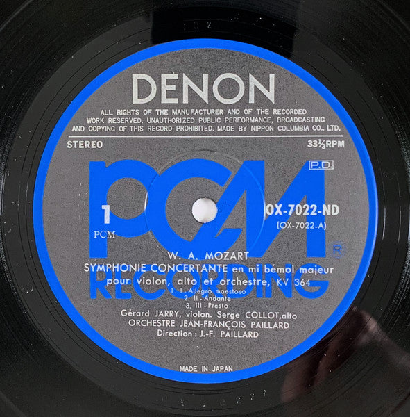 Wolfgang Amadeus Mozart - Symphonie Concertante Pour Violon, Alto Et Orchestre En Mi Bemol Majeur KV364 / Concertone Pour Deux Violons Et Orchestre En Ut Majeur KV190 (Vinyl, LP, Album) Very Good Plus (VG+) / Very Good Plus (VG+)
