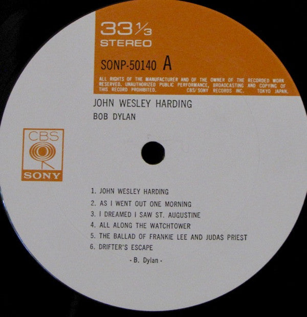 Bob Dylan - John Wesley Harding (Vinyl, LP, Album, Stereo) Very Good Plus (VG+) / Very Good (VG)