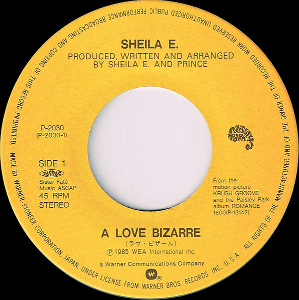 Sheila E. - A Love Bizarre = ラヴ･ビザール (Vinyl, 7", 45 RPM, Single, Stereo) Very Good Plus (VG+) / Very Good Plus (VG+)