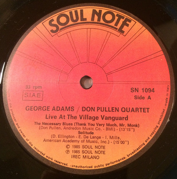 George Adams - Don Pullen Quartet - Live At Village Vanguard (Vinyl, LP, Album) Very Good Plus (VG+) / Very Good (VG)