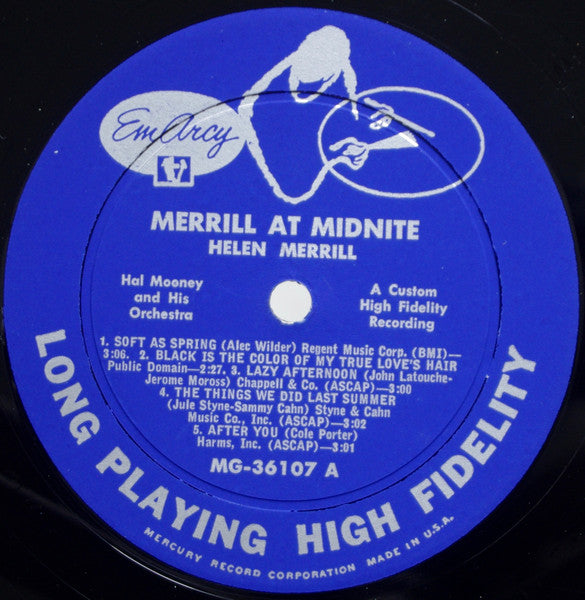 Helen Merrill - Merrill At Midnight (Vinyl, LP, Album, Mono) Very Good Plus (VG+) / Good Plus (G+)