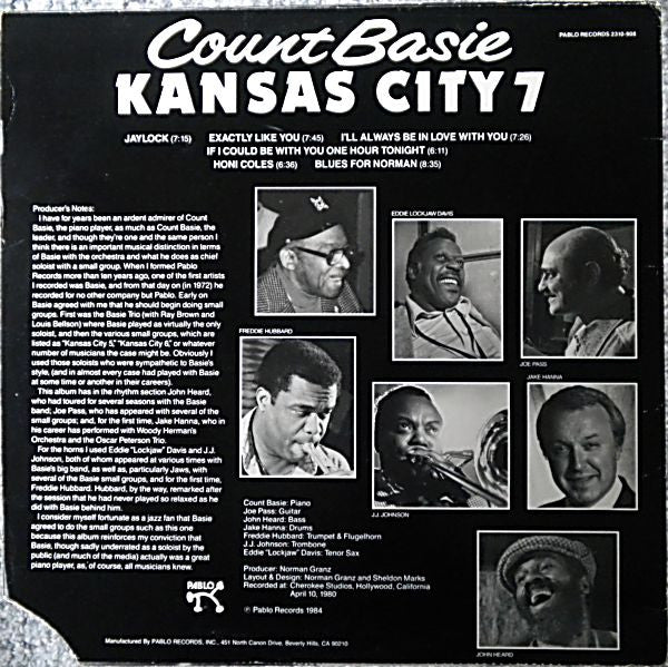 Count Basie - Kansas City 7 (Vinyl, LP, Album) Very Good Plus (VG+) / Very Good Plus (VG+)