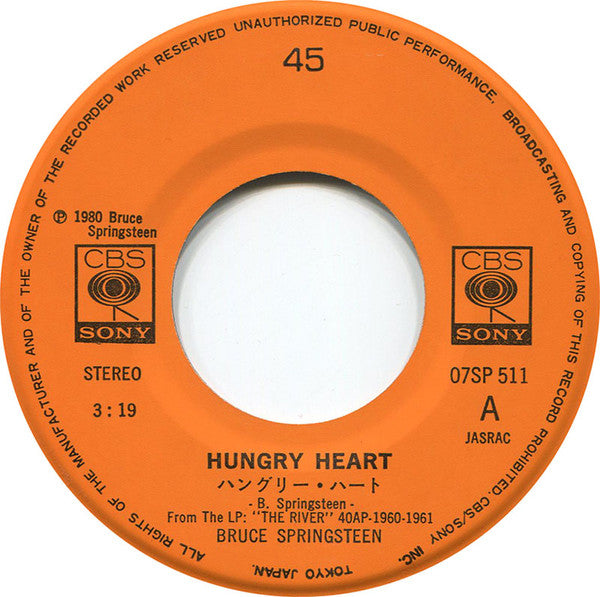 Bruce Springsteen - Hungry Heart (Vinyl, 7", 45 RPM, Single, Stereo) Very Good Plus (VG+) / Very Good Plus (VG+)