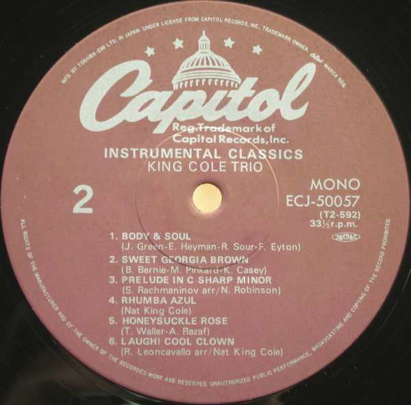 The Nat King Cole Trio - Instrumental Classics (Vinyl, LP, Compilation, Reissue, Mono) Very Good Plus (VG+) / Very Good Plus (VG+)