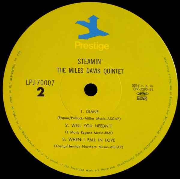 The Miles Davis Quintet - Steamin' With The Miles Davis Quintet = Steamin' (Vinyl, LP, Album, Reissue, Mono) Very Good Plus (VG+) / Very Good Plus (VG+)