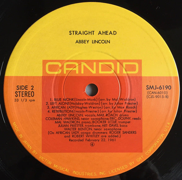 Abbey Lincoln - Straight Ahead (Vinyl, LP, Album, Stereo) Very Good (VG) / Good Plus (G+)