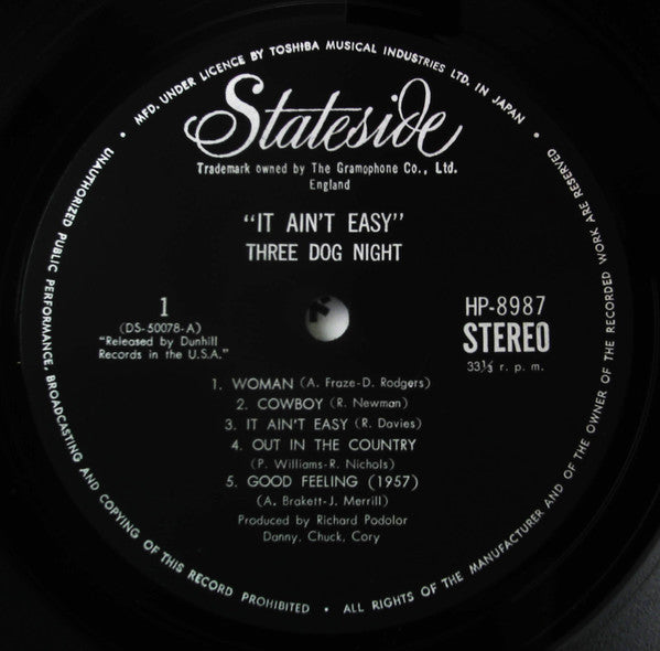 Three Dog Night - It Ain’t Easy (Vinyl, LP, Album) Very Good (VG) / Good Plus (G+)
