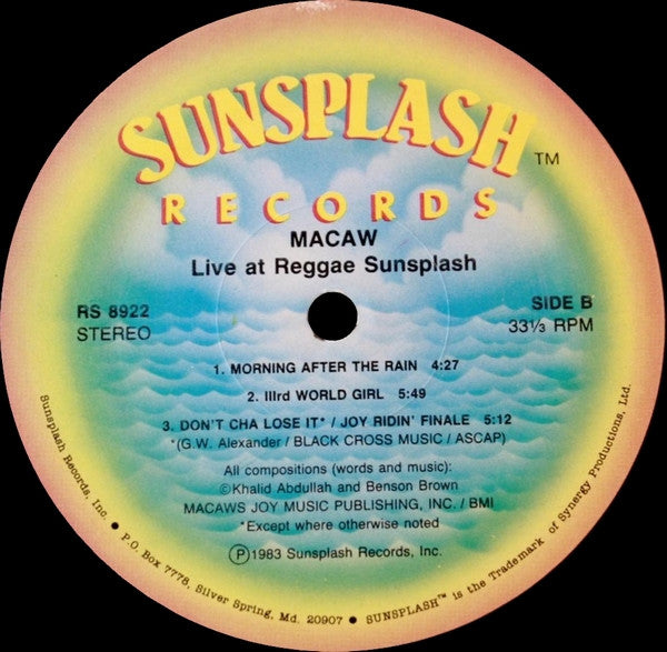 Macaw (2) - Live At Reggae Sunsplash (Vinyl, LP) Good Plus (G+) / Good Plus (G+)