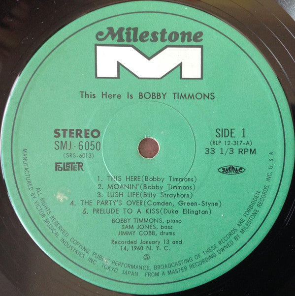 Bobby Timmons - This Here Is Bobby Timmons (Vinyl, LP, Album, Reissue, Stereo) Near Mint (NM or M-) / Very Good (VG)