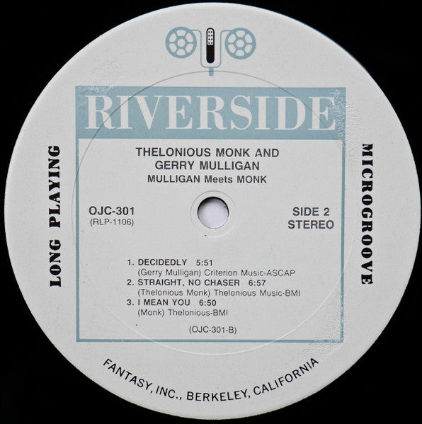 Thelonious Monk - Mulligan Meets Monk (Vinyl, LP, Album, Reissue, Remastered, Stereo) Very Good (VG) / Very Good Plus (VG+)