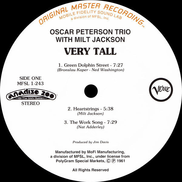 The Oscar Peterson Trio - Very Tall (Vinyl, LP, Limited Edition, Numbered, Reissue, Stereo) Near Mint (NM or M-) / Near Mint (NM or M-)