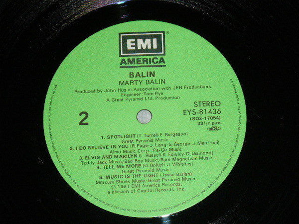 Marty Balin - Balin = Lovers (Vinyl, LP, Album, Stereo) Very Good (VG) / Very Good (VG)