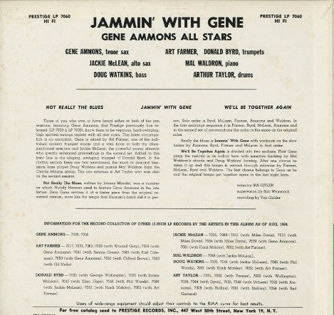 Gene Ammons' All Stars - Jammin' With Gene (Vinyl, LP, Album, Mono, Reissue) Near Mint (NM or M-) / Very Good Plus (VG+)