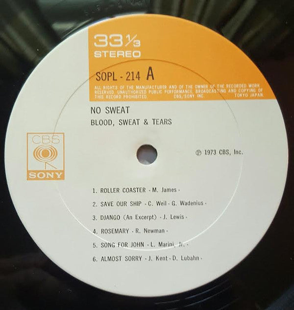 Blood, Sweat And Tears - No Sweat (Vinyl, LP, Album) Very Good (VG) / Good Plus (G+)