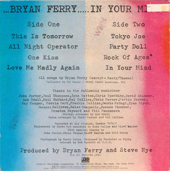 Bryan Ferry - In Your Mind (Vinyl, LP, Album, Stereo) Very Good (VG) / Very Good Plus (VG+)
