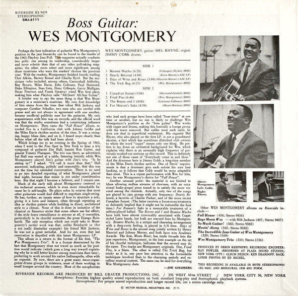 Wes Montgomery - Boss Guitar (Vinyl, LP, Album, Reissue, Stereo) Very Good (VG) / Very Good (VG)