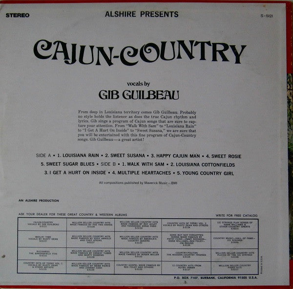 Gib Guilbeau - Cajun Country (Vinyl, LP, Album) Very Good (VG) / Good Plus (G+)