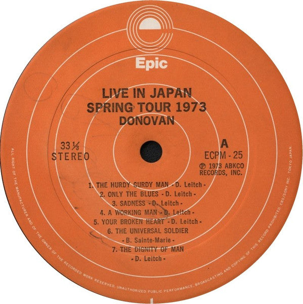 Donovan - Live In Japan: Spring Tour 1973 (Vinyl, LP, Album) Very Good Plus (VG+) / Very Good (VG)