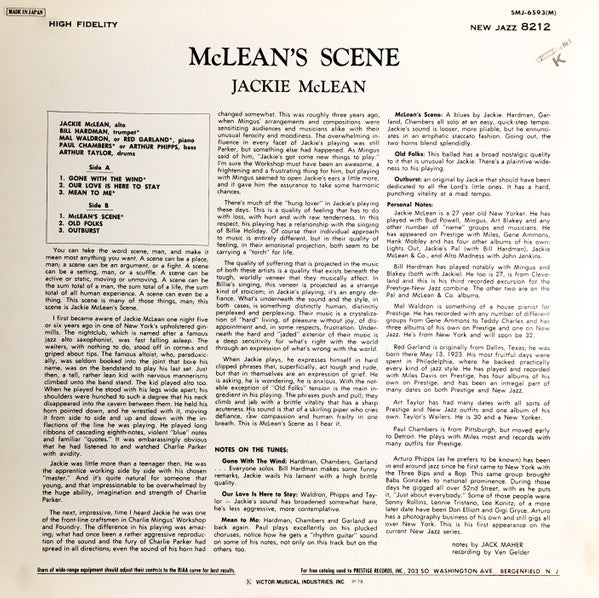 Jackie McLean - McLean's Scene (Vinyl, LP, Album, Mono, Reissue) Very Good Plus (VG+) / Very Good Plus (VG+)