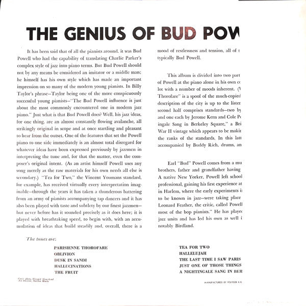 Bud Powell - The Genius Of Bud Powell (Vinyl, LP, Album, Reissue, M...