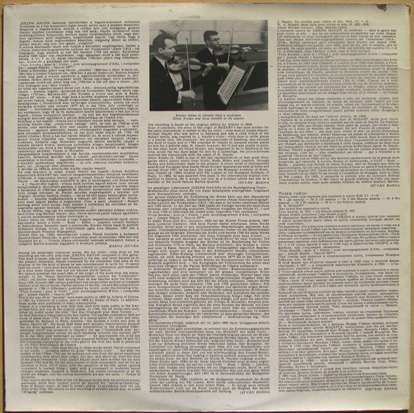 Joseph Haydn - Haydn. Six Sonatas For Violin And Viola. HOB. VI: 1-6 / Mozart. Two Duos For Violin And Viola. K.423 And 424 (2xVinyl, LP, Album, Stereo) Very Good Plus (VG+) / Very Good (VG)