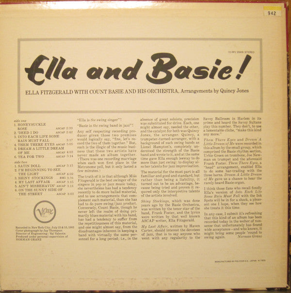 Ella Fitzgerald - Ella And Basie! (Vinyl, LP, Album, Reissue, Stereo) Very Good (VG) / Very Good (VG)