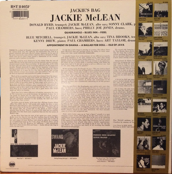 Jackie McLean - Jackie's Bag (Vinyl, LP, Album, Reissue, Remastered, Stereo) Very Good (VG) / Very Good Plus (VG+)