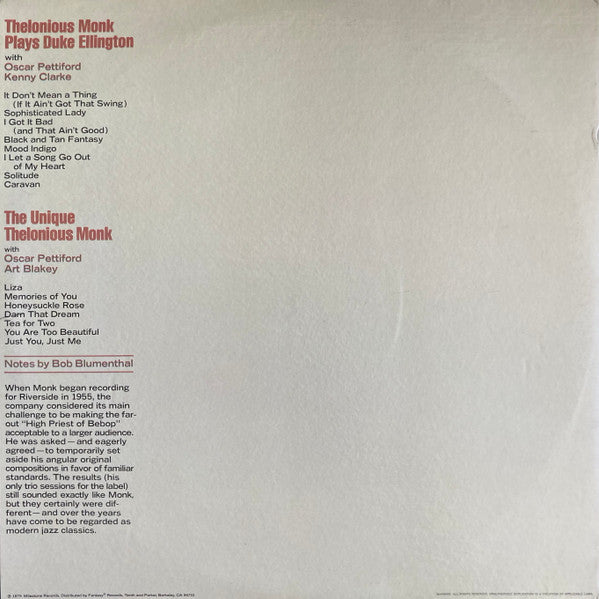 Thelonious Monk - The Riverside Trios (2xVinyl, LP, Compilation) Good Plus (G+) / Good Plus (G+)