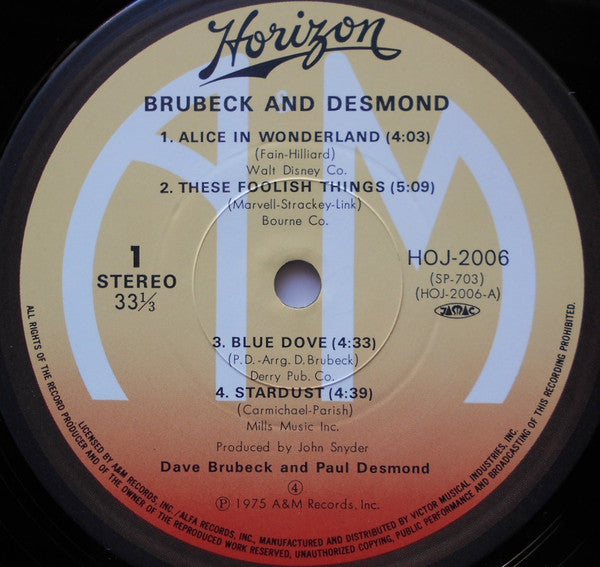 Dave Brubeck - 1975: The Duets (Vinyl, LP, Album, Reissue, Stereo) Very Good Plus (VG+) / Very Good Plus (VG+)