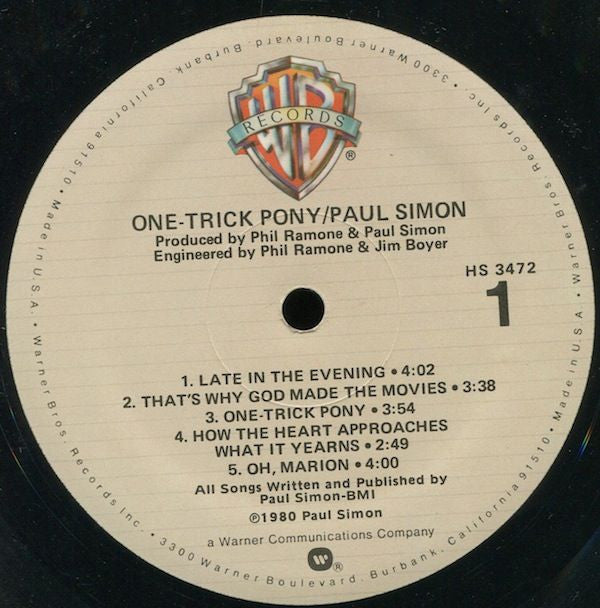 Paul Simon - One-Trick Pony (Vinyl, LP, Album) Very Good (VG) / Good (G)