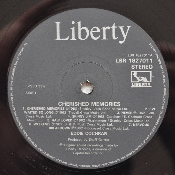 Eddie Cochran - Cherished Memories (Vinyl, LP, Album, Reissue, Mono) Very Good Plus (VG+) / Very Good (VG)
