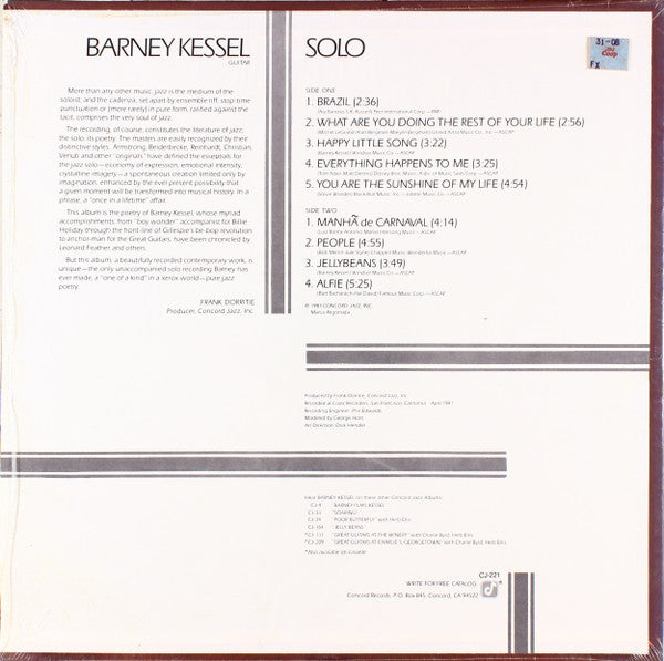 Barney Kessel - Solo (Vinyl, LP, Album) Very Good Plus (VG+) / Very Good Plus (VG+)