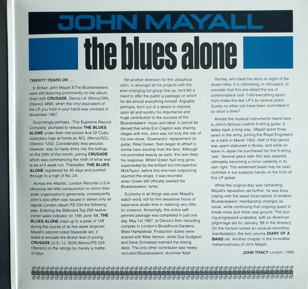 John Mayall - The Blues Alone (Vinyl, LP, Album, Limited Edition, Numbered, Remastered, Stereo) Mint (M) / Mint (M)