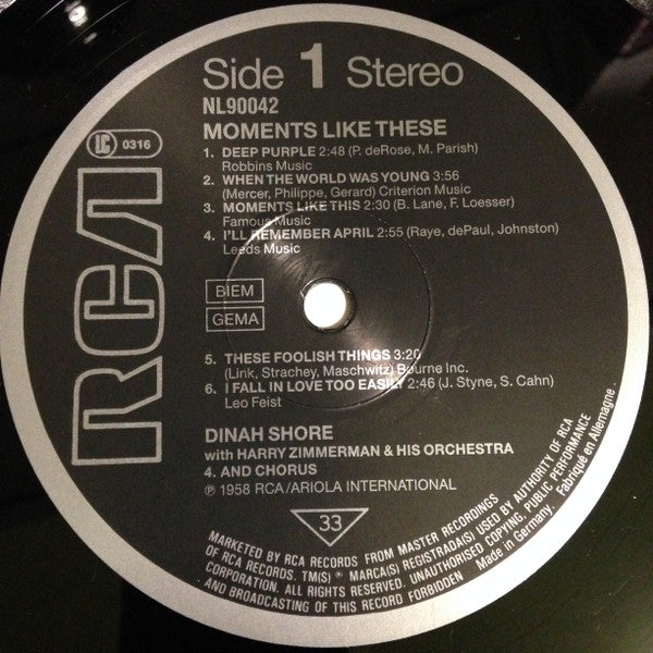 Dinah Shore - Moments Like These (Vinyl, LP, Reissue, Stereo) Very Good (VG) / Very Good (VG)