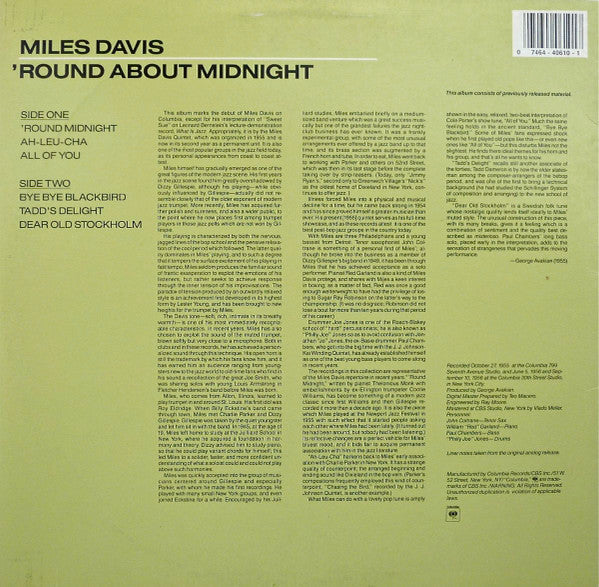 Miles Davis - 'Round About Midnight (Vinyl, LP, Album, Reissue, Rem...