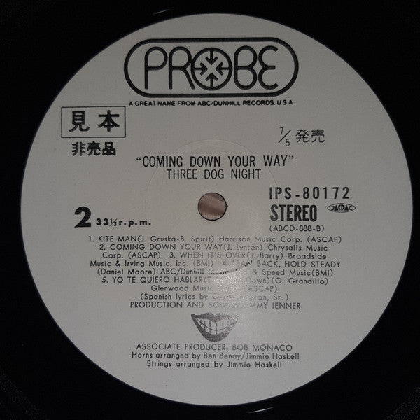 Three Dog Night - Coming Down Your Way (Vinyl, LP, Album, Promo) Near Mint (NM or M-) / Very Good (VG)