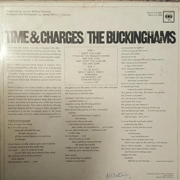 The Buckinghams - Time & Charges (Vinyl, LP, Album, Stereo) Very Good (VG) / Very Good (VG)