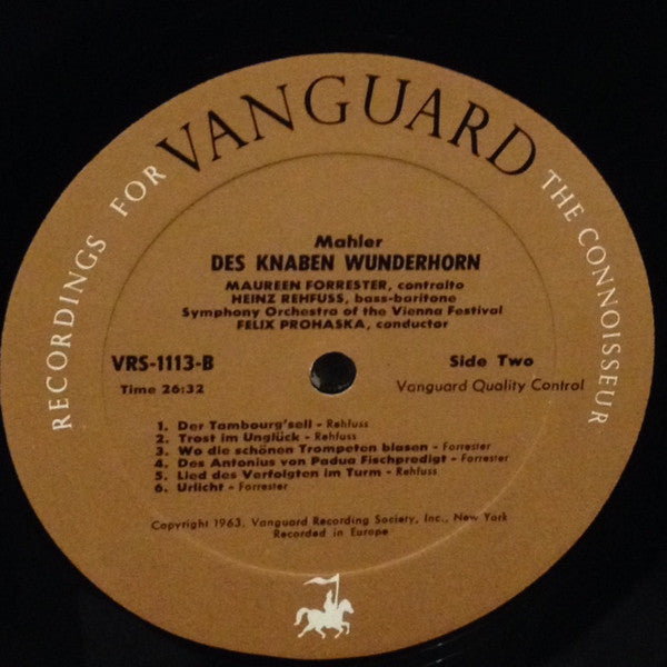 Gustav Mahler - Songs From Des Knaben Wunderhorn = The Youth's Magic Horn (Vinyl, LP, Album, Mono) Very Good (VG) / Very Good Plus (VG+)