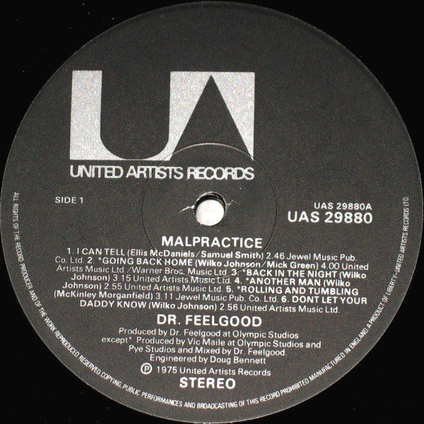 Dr. Feelgood - Malpractice (Vinyl, LP, Album, Stereo) Good Plus (G+) / Poor (P)