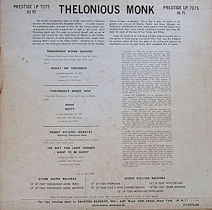 Thelonious Monk - Thelonious Monk / Sonny Rollins (Vinyl, LP, Compilation, Reissue, Remastered, Mono) Good Plus (G+) / Very Good (VG)