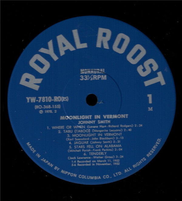 Johnny Smith Quintet - Moonlight In Vermont (Vinyl, LP, Album, Reissue, Mono) Very Good Plus (VG+) / Good Plus (G+)