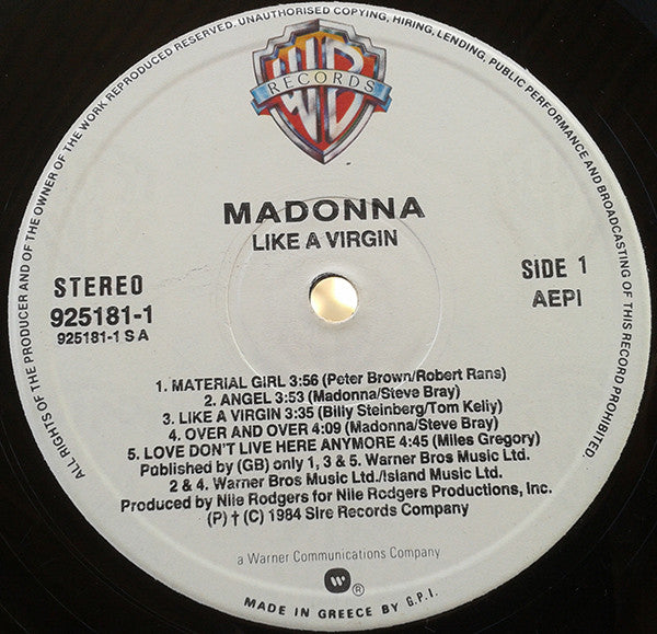 Madonna - Like A Virgin (Vinyl, LP, Album, Reissue) Very Good (VG) / Good Plus (G+)