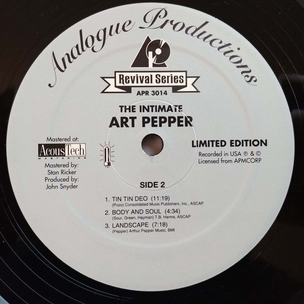 Art Pepper - Intimate Art Pepper (Vinyl, LP, Limited Edition, Reissue, Stereo) Very Good Plus (VG+) / Very Good Plus (VG+)