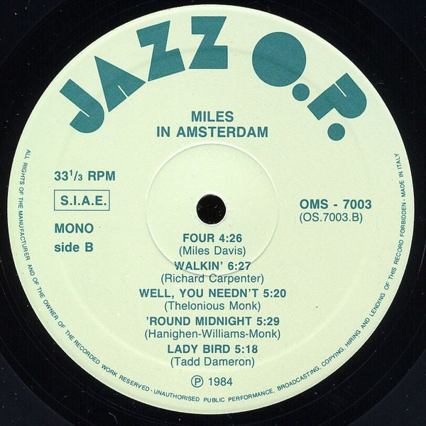 Miles Davis - Miles In Amsterdam (Vinyl, LP, Album, Mono)