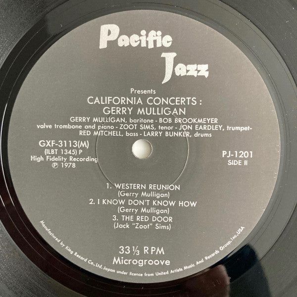 Gerry Mulligan - California Concerts (Vinyl, LP, Album, Reissue, Mono) Very Good Plus (VG+) / Very Good Plus (VG+)