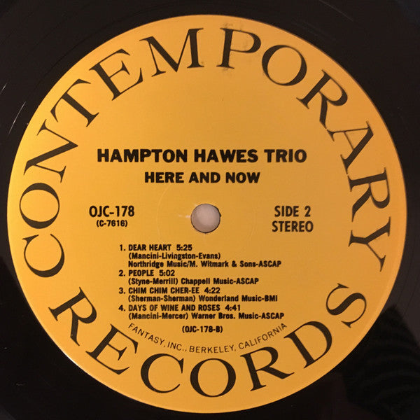 Hampton Hawes Trio - Here And Now (Vinyl, LP, Album) Very Good (VG) / Very Good (VG)