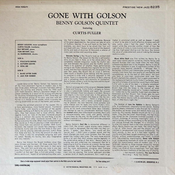 Benny Golson - Gone With Golson (Vinyl, LP, Album, Reissue, Mono) Very Good Plus (VG+) / Very Good (VG)