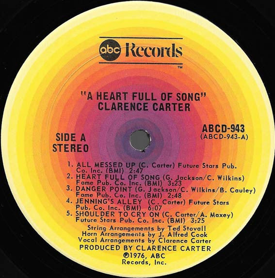 Clarence Carter - A Heart Full Of Song (Vinyl, LP, Album, Stereo) Very Good Plus (VG+) / Very Good (VG)