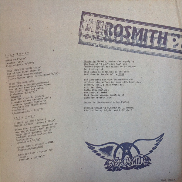 Aerosmith - Live! Bootleg = ライヴ・ブートレッグ (Vinyl, LP, Album, Stereo)