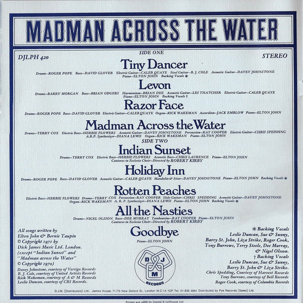 Elton John - Madman Across The Water (Vinyl, LP, Album) Good Plus (G+) / Very Good (VG)